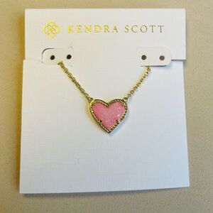 Kendra Scott Pink Drusy Ari Heart Gold Necklace